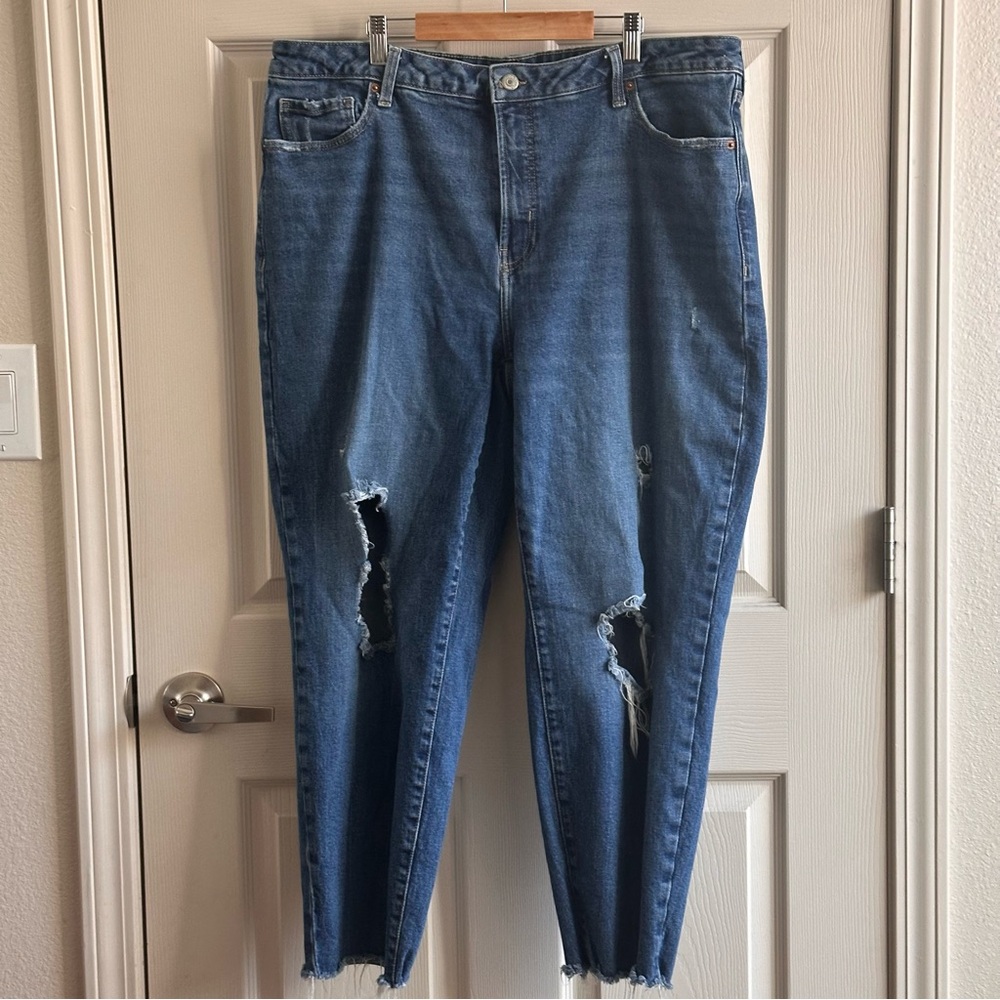 Old Navy Medium Wash Distressed High-Rise OG Straight Denim Jeans Women’s Sz 20